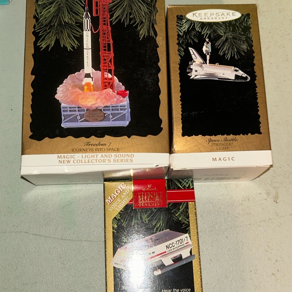 3 Hallmark Keepsake Space Shuttle Magic Light Ornaments